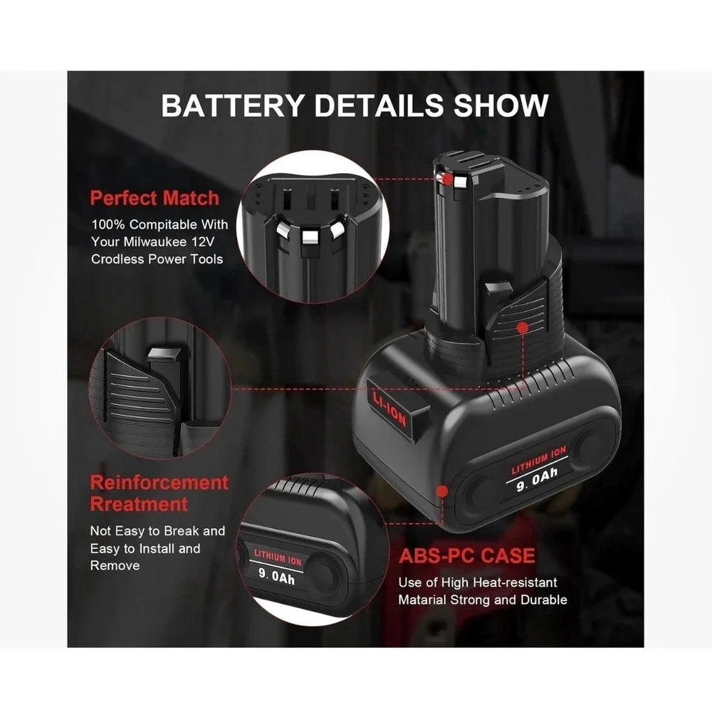 2 Packs 9.0Ah Replacement for Milwaukee M12 Battery, Compatible with Milwaukee 1